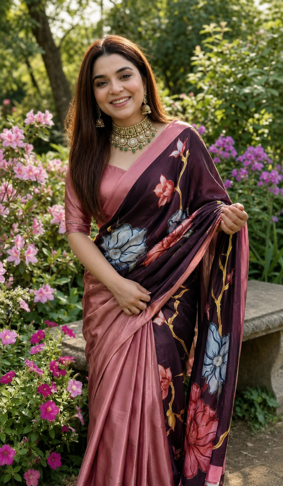 NIHARI : HALF HALF SATIN HANDWORK SAREE
