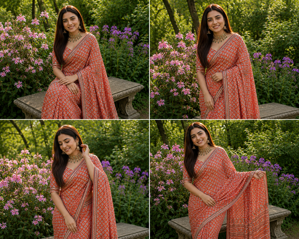 SUNNY : RED COLOR HANDWORK SAREE