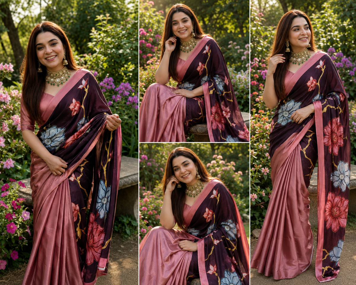 NIHARI : HALF HALF SATIN HANDWORK SAREE