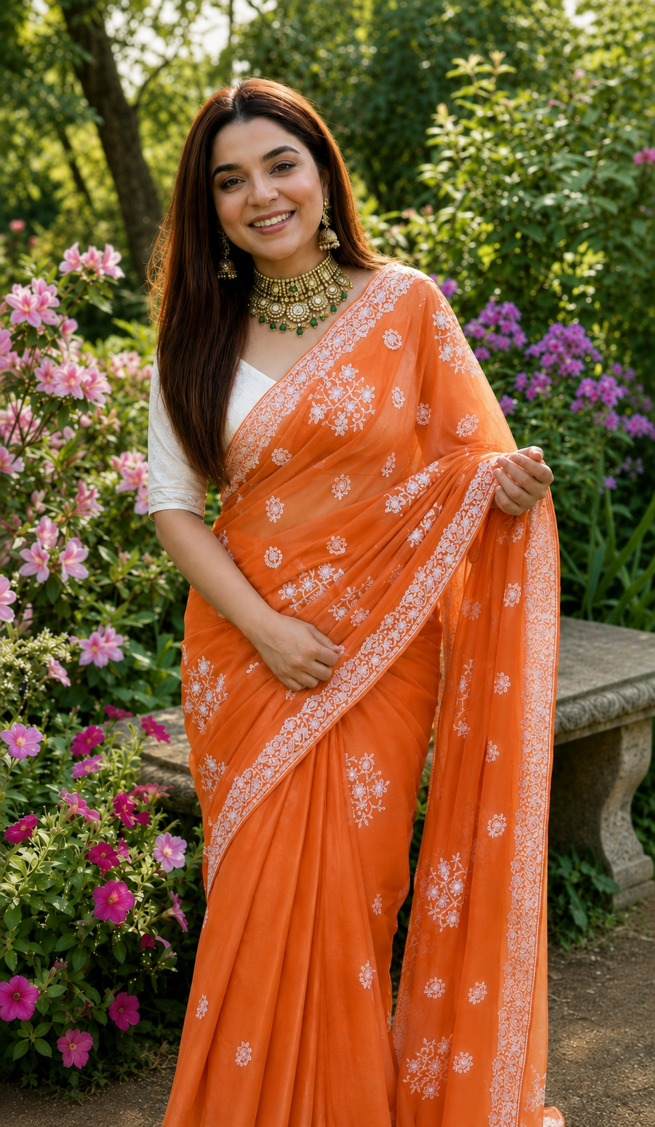 NEHRA : GEORGETTE ORANGE COLOR EMBROIDERY SAREE