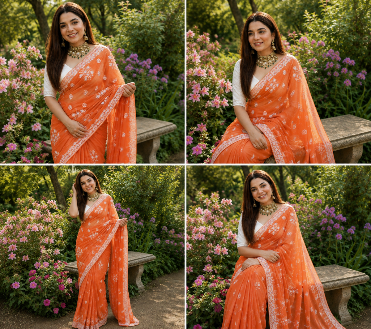 NEHRA : GEORGETTE ORANGE COLOR EMBROIDERY SAREE