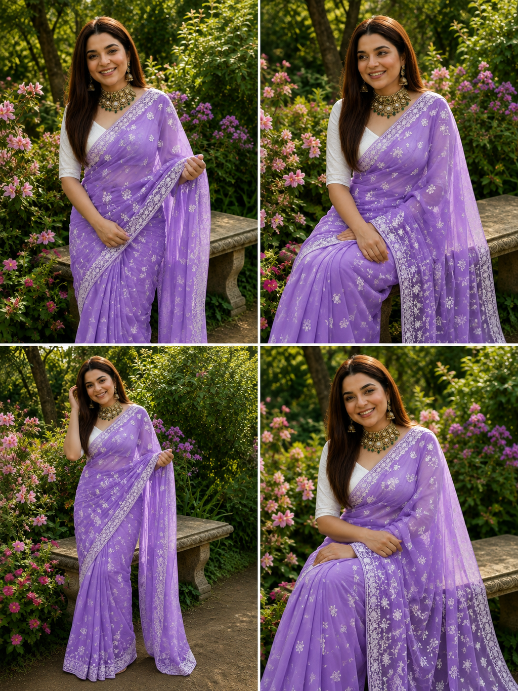 PRIYANKA : GEORGETTE EMBROIDERY WORK LOVENDER COLOR SAREE