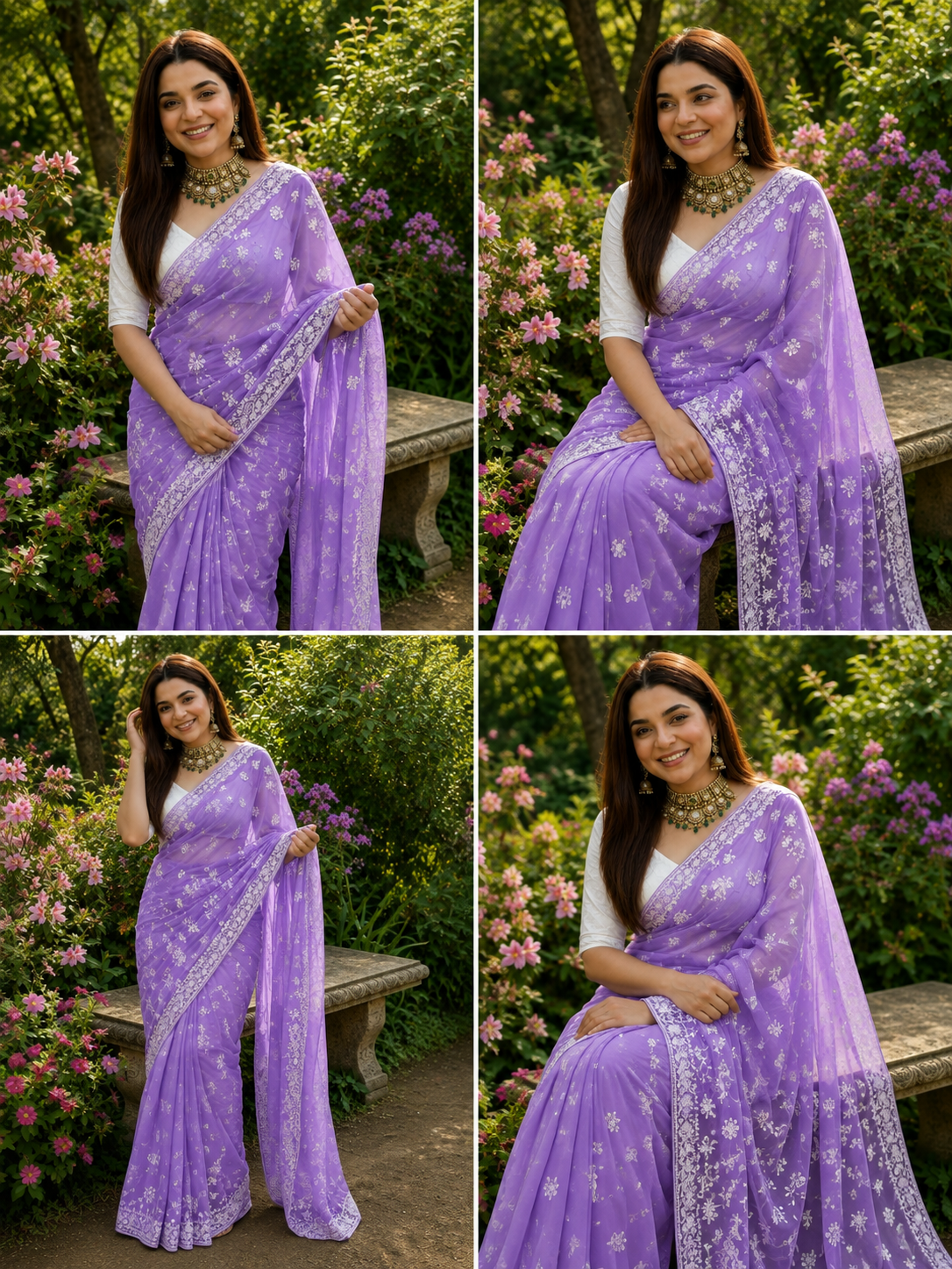 PRIYANKA : GEORGETTE EMBROIDERY WORK LOVENDER COLOR SAREE