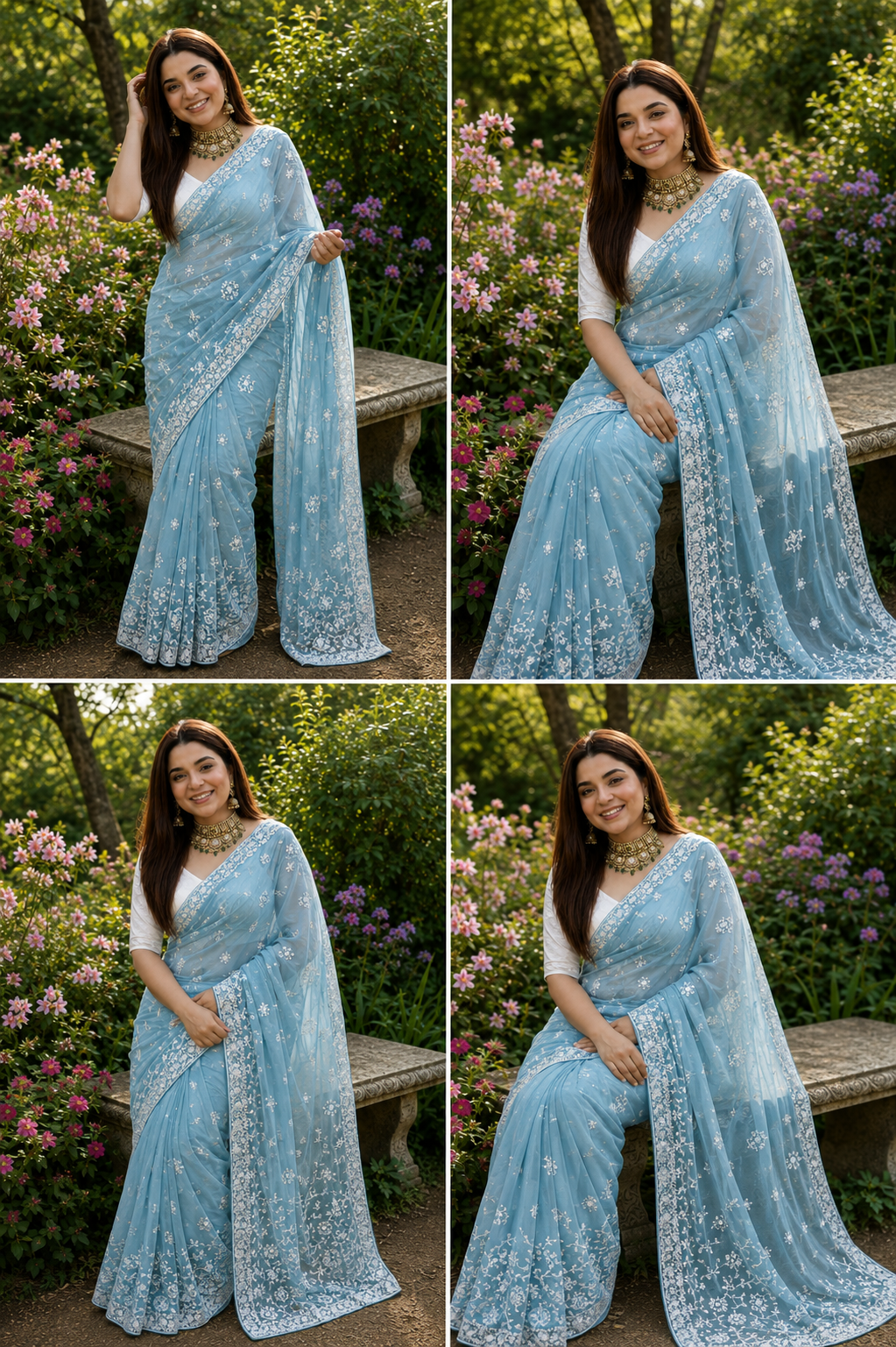 NIRVA: GEORGETTE SKY COLOR EMBROIDERY SAREE