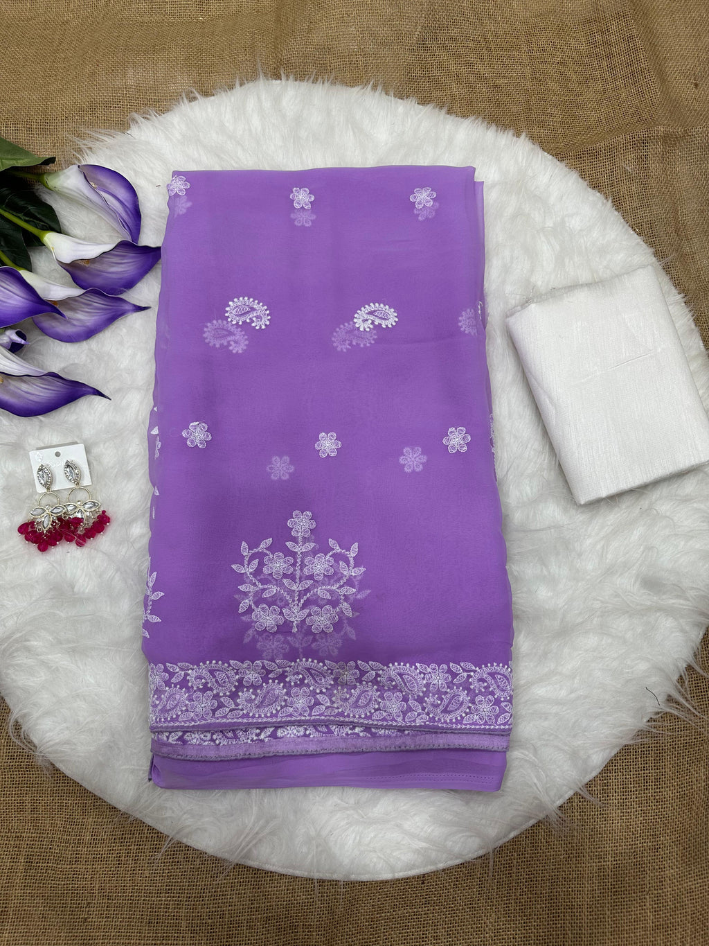 PRIYANKA : GEORGETTE EMBROIDERY WORK LOVENDER COLOR SAREE