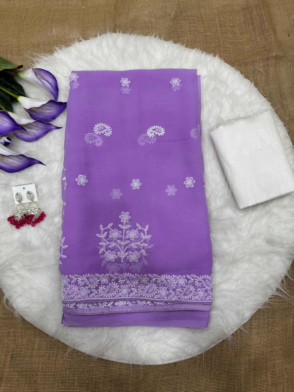 PRIYANKA : GEORGETTE EMBROIDERY WORK LOVENDER COLOR SAREE