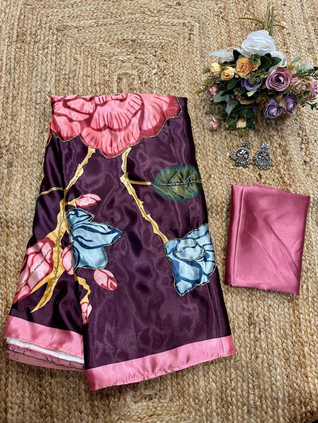NIHARI : HALF HALF SATIN HANDWORK SAREE