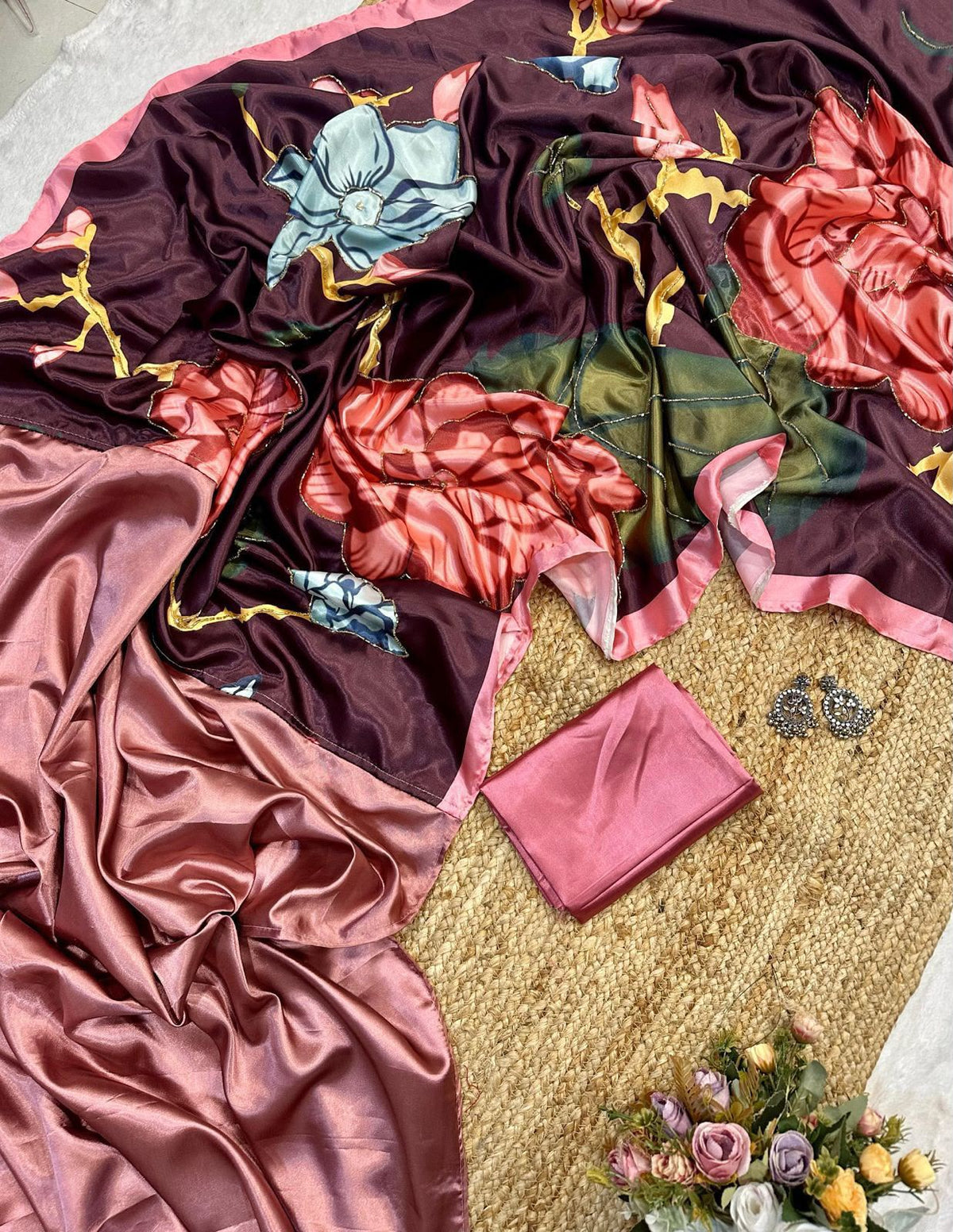 NIHARI : HALF HALF SATIN HANDWORK SAREE