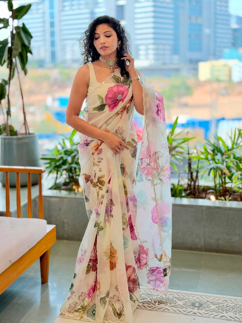 FLORRY : TEBBY DIGITAL PRINTED HANDWORK SAREE