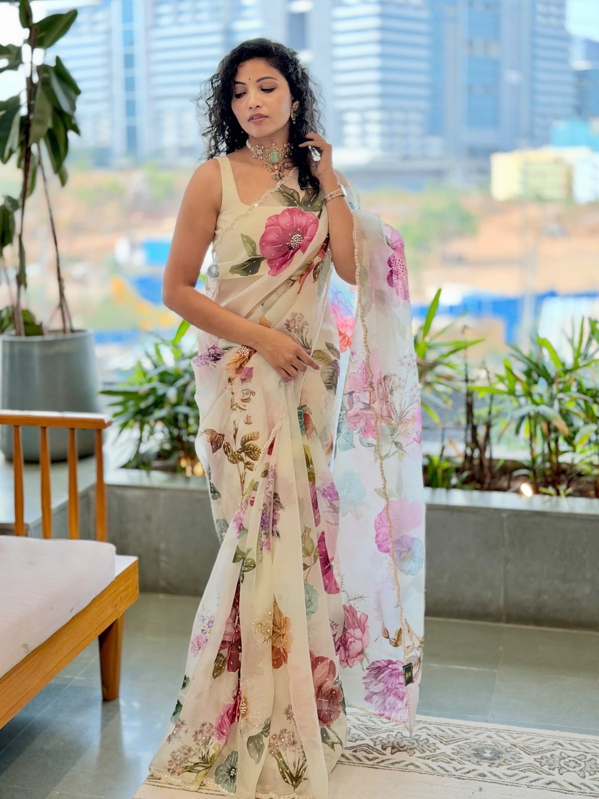 FLORRY : TEBBY DIGITAL PRINTED HANDWORK SAREE
