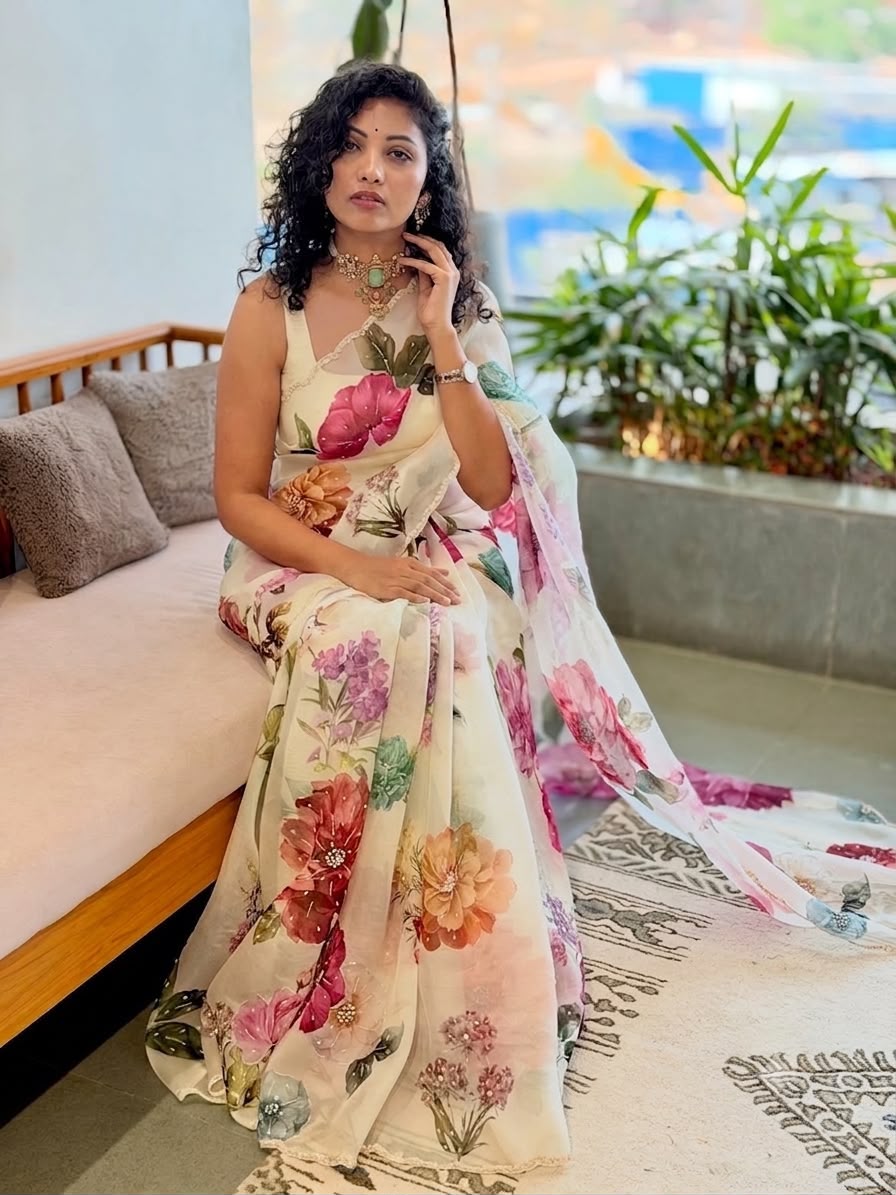 FLORRY : TEBBY DIGITAL PRINTED HANDWORK SAREE