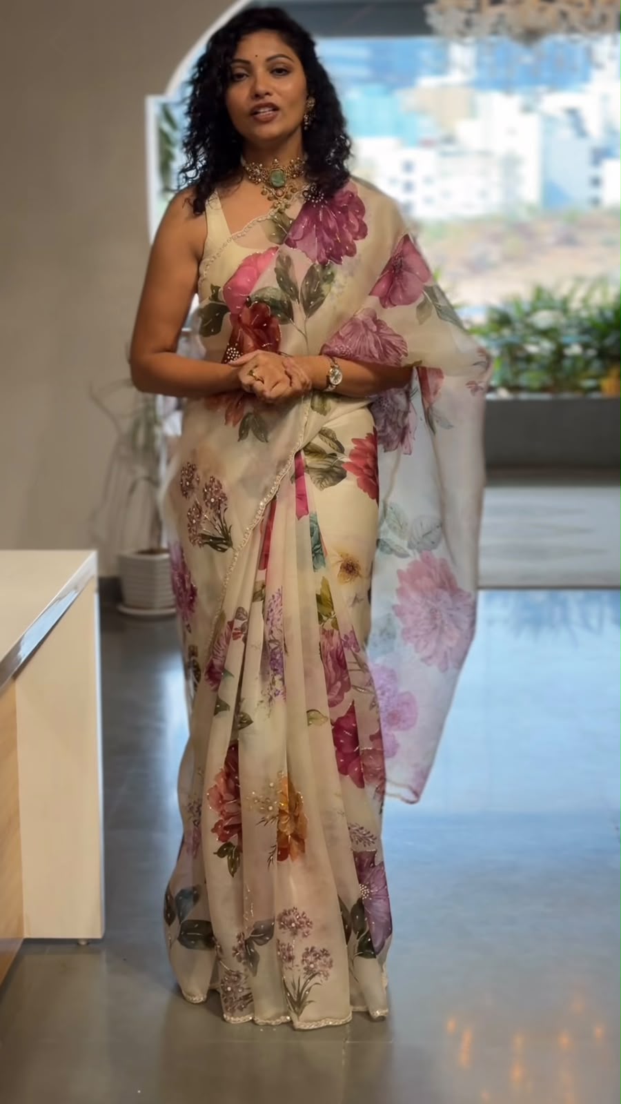 FLORRY : TEBBY DIGITAL PRINTED HANDWORK SAREE
