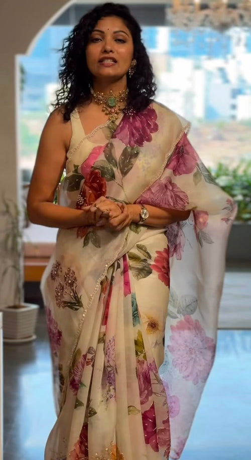 FLORRY : TEBBY DIGITAL PRINTED HANDWORK SAREE