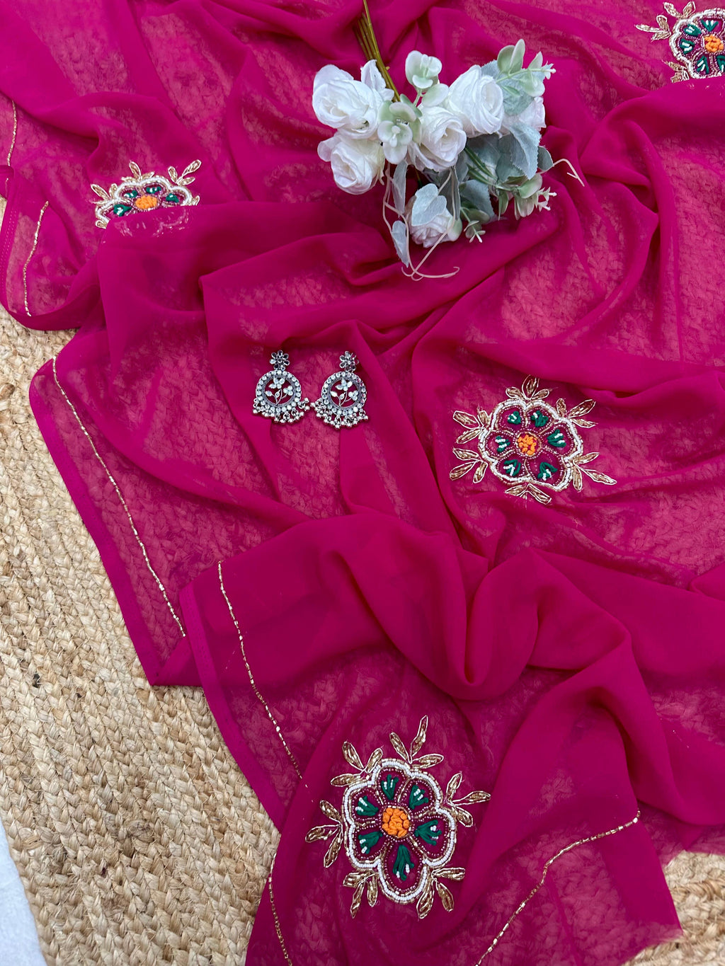 JIYA : HAND JARDOSI WORK RANI COLOR SHRADHHA KAPOOR INPIRED SAREE
