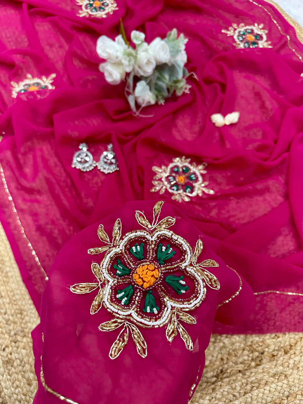 JIYA : HAND JARDOSI WORK RANI COLOR SHRADHHA KAPOOR INPIRED SAREE