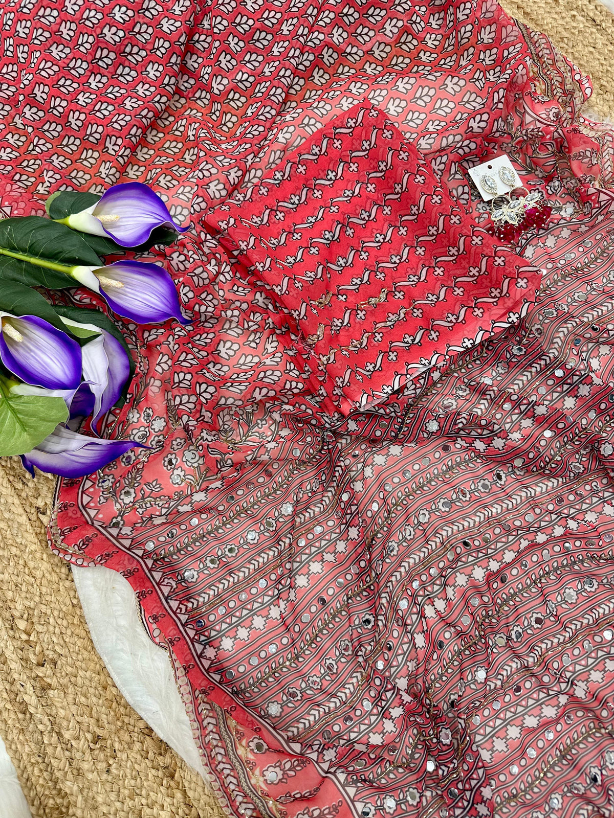 SUNNY : RED COLOR HANDWORK SAREE