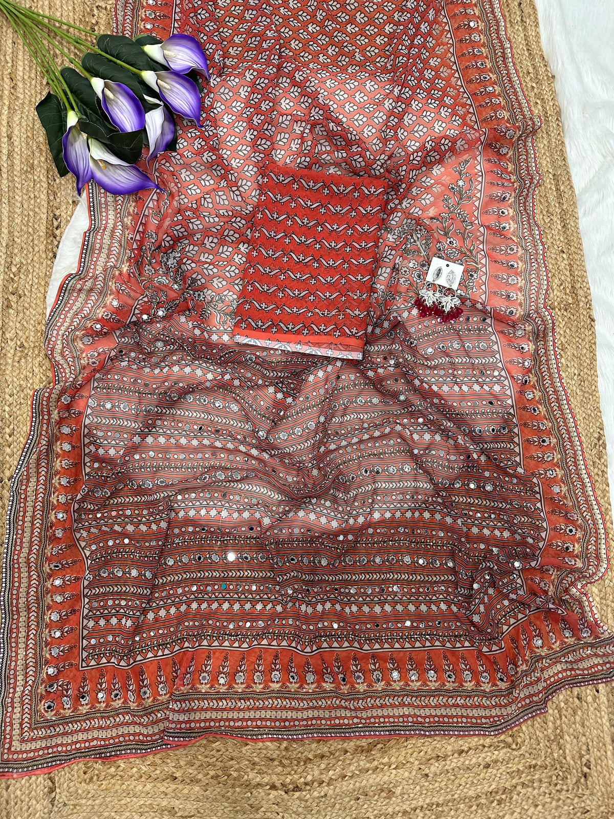 SUNNY : RED COLOR HANDWORK SAREE