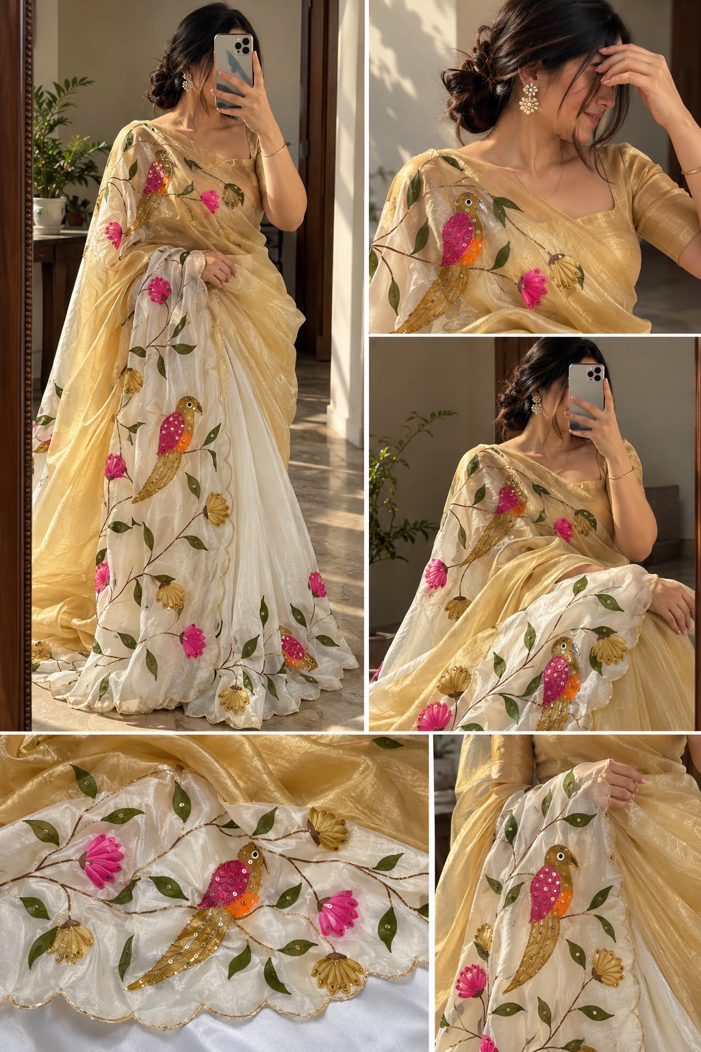 RIVA : DESIGNER GOLD CRUSH PEDING HANDWORK SAREE