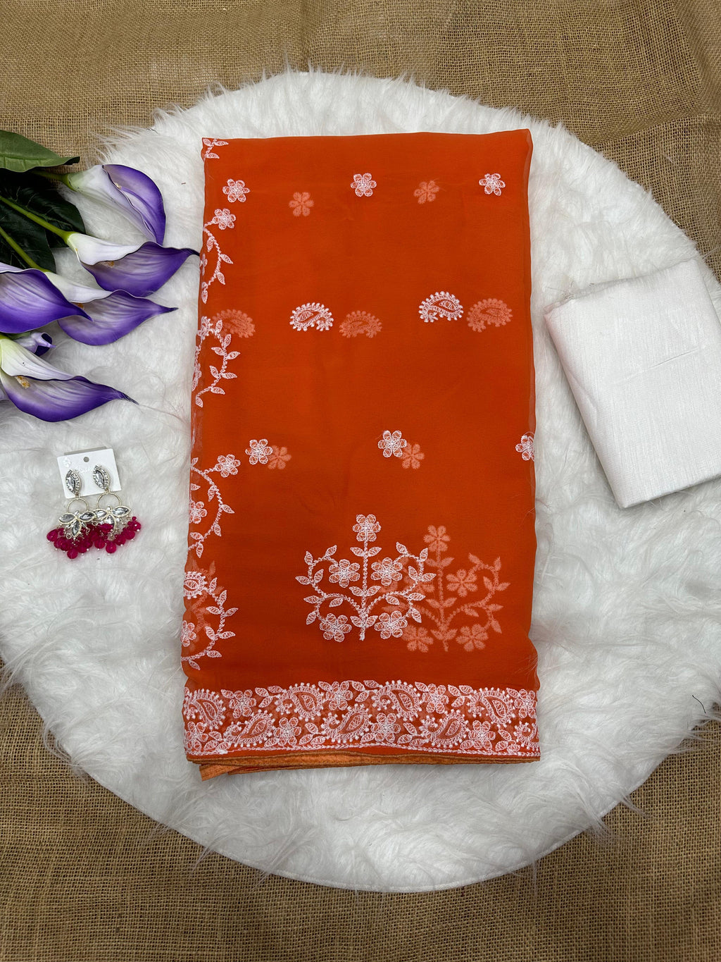 NEHRA : GEORGETTE ORANGE COLOR EMBROIDERY SAREE