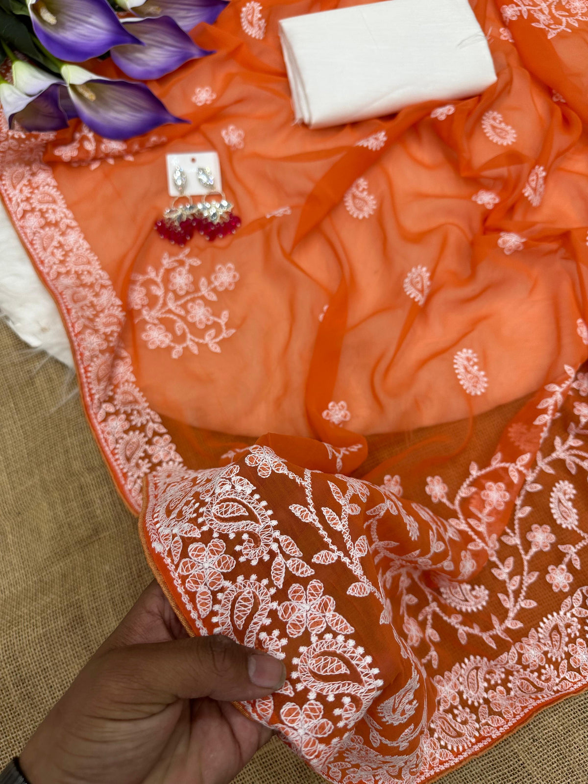NEHRA : GEORGETTE ORANGE COLOR EMBROIDERY SAREE