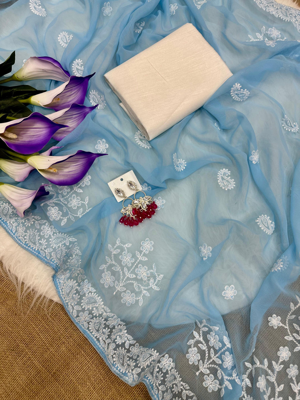NIRVA: GEORGETTE SKY COLOR EMBROIDERY SAREE