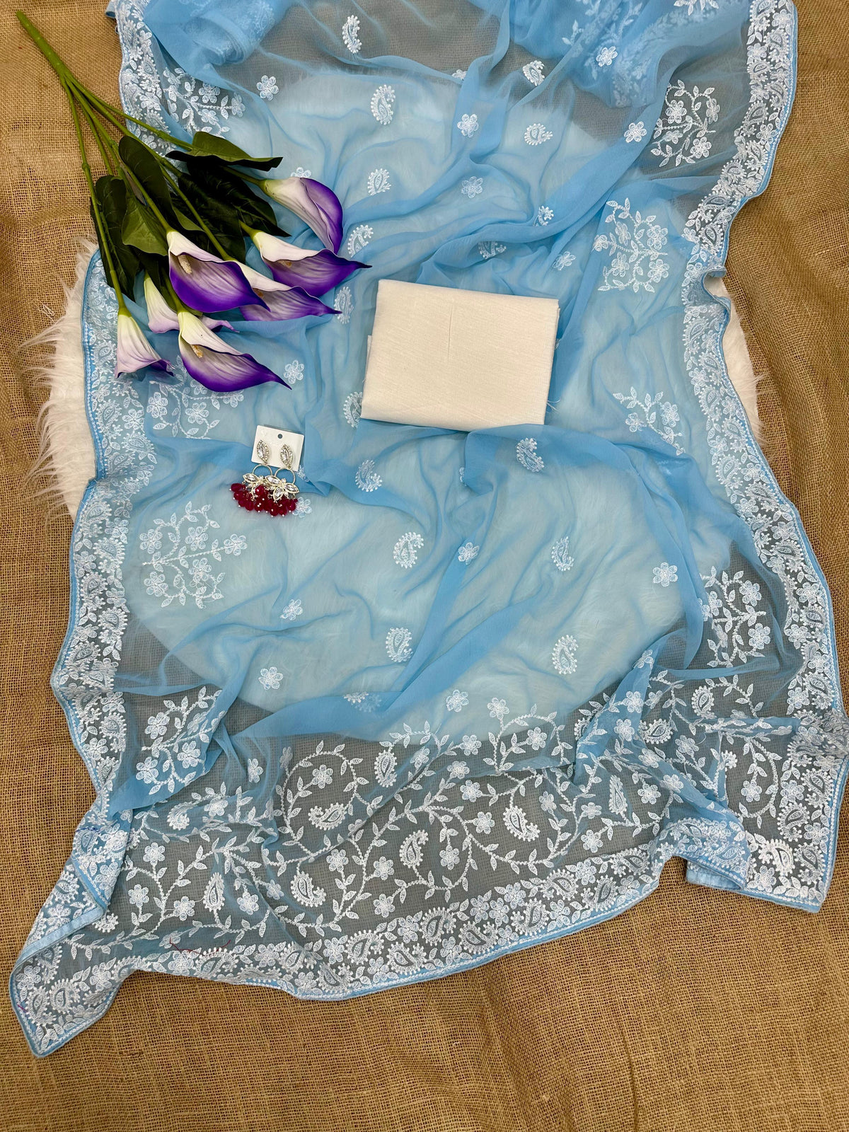 NIRVA: GEORGETTE SKY COLOR EMBROIDERY SAREE