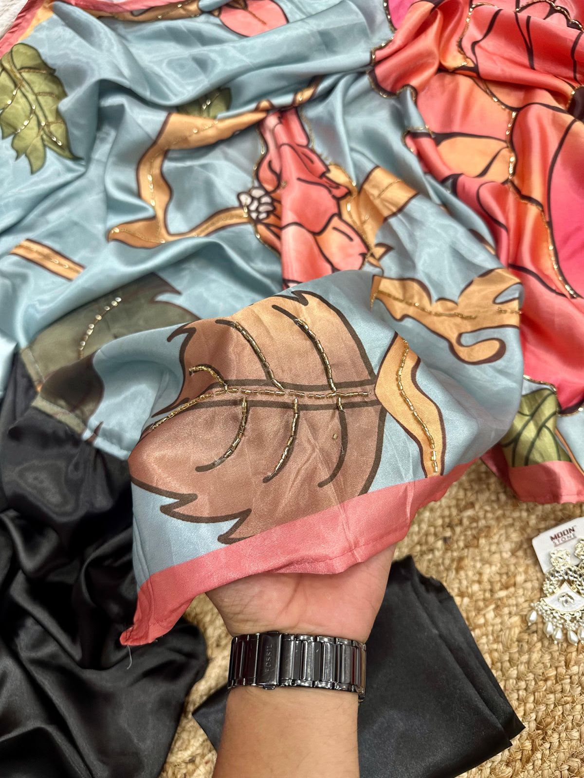 REEVA : HALF HALF DIGITAL PRINTED HANDWORK SAREE
