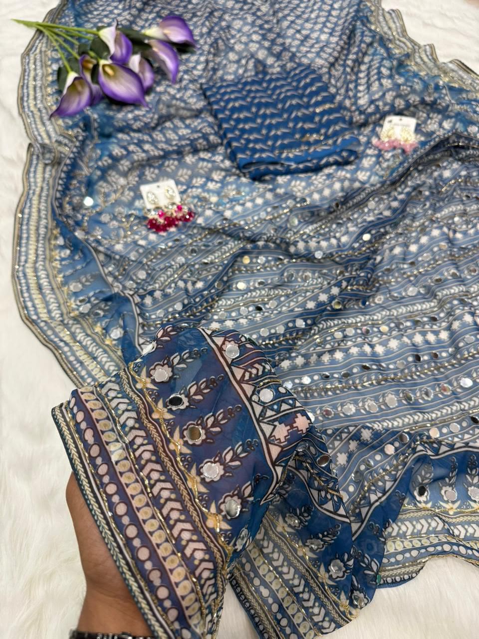TRISHA : BLUE COLOR HANDWORK SAREE