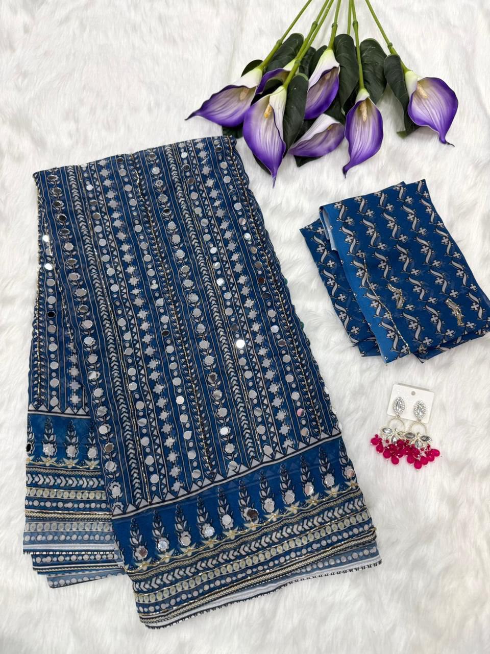 TRISHA : BLUE COLOR HANDWORK SAREE