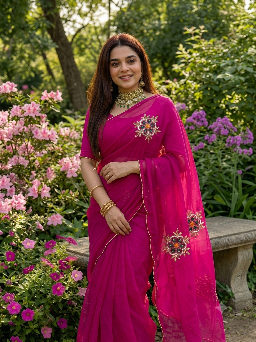 JIYA : HAND JARDOSI WORK RANI COLOR SHRADHHA KAPOOR INPIRED SAREE