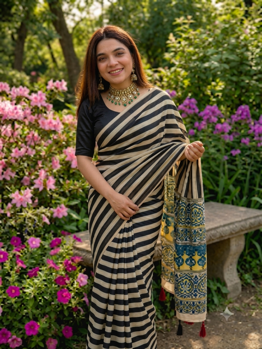 VIDHYA : LINNING DIGITAL PRINTED HANDWORK SAREE