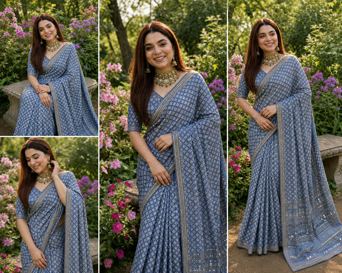TRISHA : BLUE COLOR HANDWORK SAREE