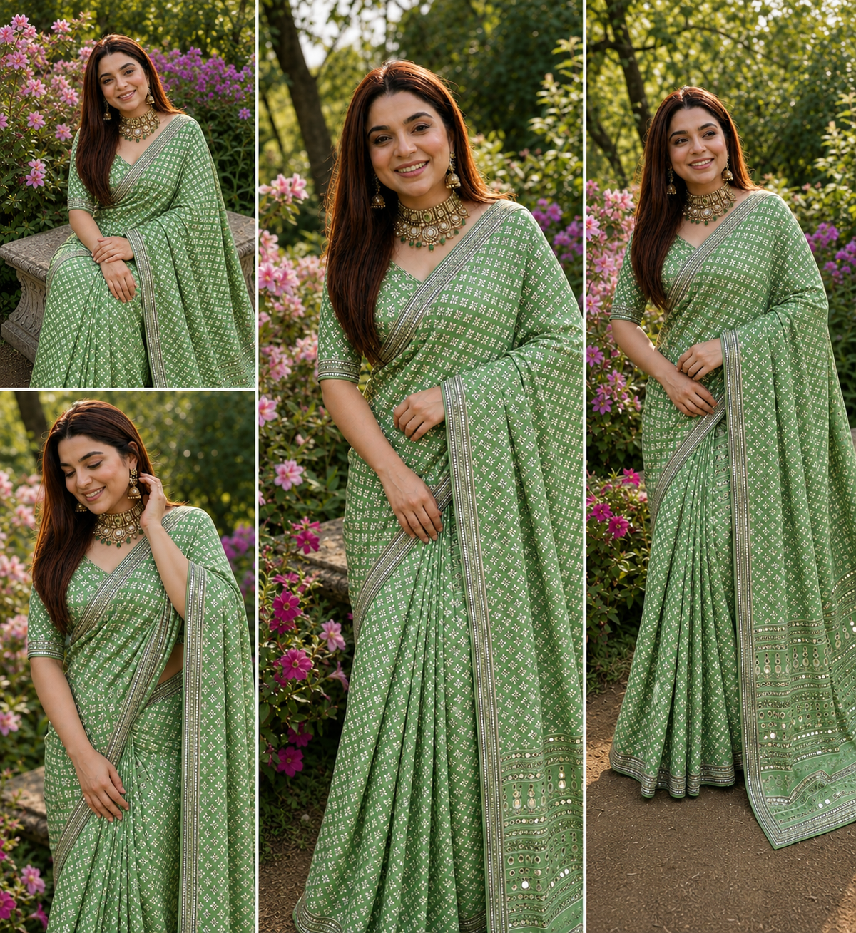 HELI : GREEN COLOR HANDWORK SAREE