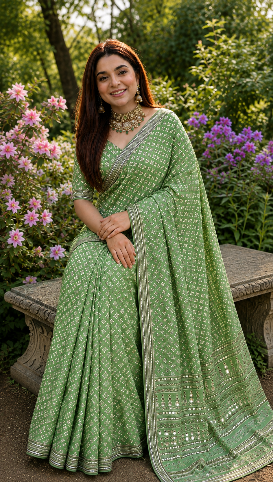 HELI : GREEN COLOR HANDWORK SAREE