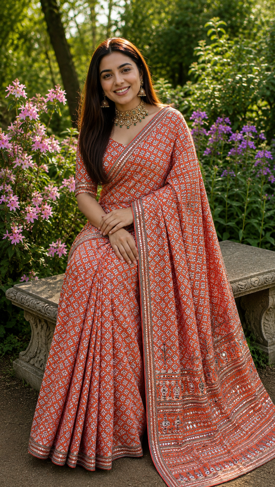 SUNNY : RED COLOR HANDWORK SAREE
