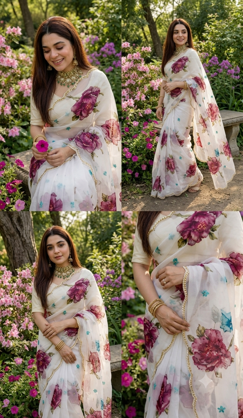 FLORRY : TEBBY DIGITAL PRINTED HANDWORK SAREE