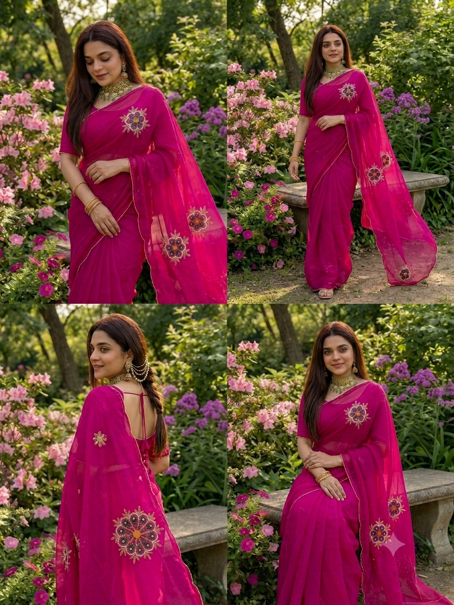 JIYA : HAND JARDOSI WORK RANI COLOR SHRADHHA KAPOOR INPIRED SAREE
